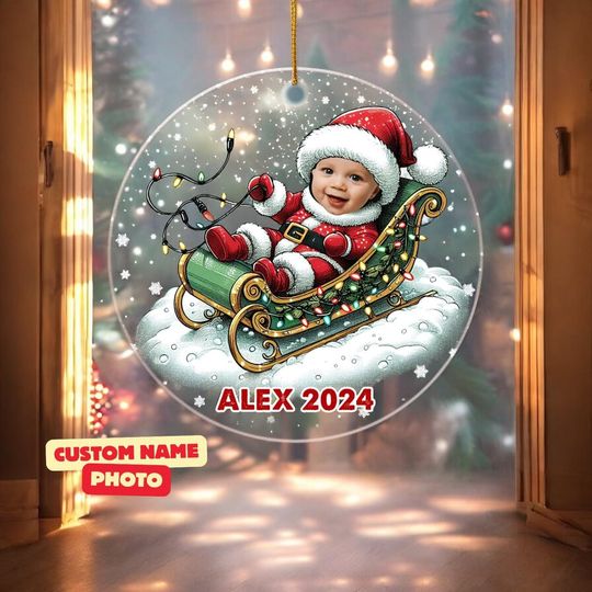 Discover Baby's First Christmas Custom Photo Ornament, New Baby Birth Stats Photo 1st Christmas Keepsake, Personalized Photo Baby Announcement Gift