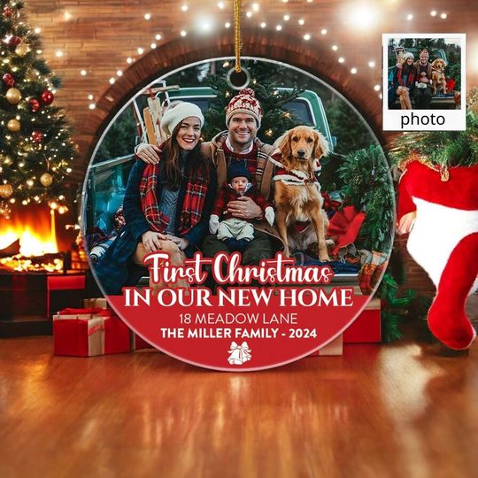 Personalized First Christmas, Gift For Family, Personalized Crystal Ornament, Upload Image Ornament, Christmas Gift 2024, Decor Xmas Tree