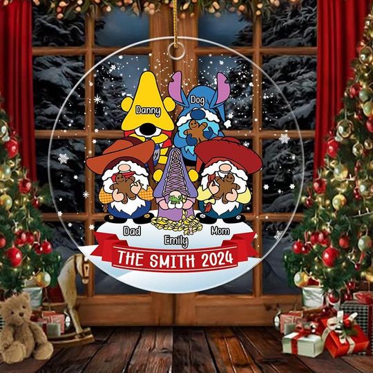 Personalized Gnome Disney Christmas Ornament ,  for Christmas Tree, Gnome Family Ornaments Xmas Tree, Gift For Member Family Xmas Custom