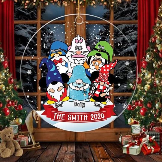Personalized Family Christmas Ornaments , Personalized Gnome Disney Christmas Ornament for Christmas Tree, Gnome Family Ornaments Xmas Tree