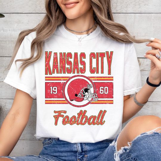 Discover Kansas City Vintage Football T-Shirt, Kansas City Football Gifts For Women, Kansas City Men's Shirt, Retro Kansas City Football Gift For Her