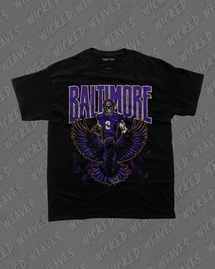 Discover BALTIMORE Football Shirt, football Fan Tee, Football Team Shirt, Skeleton Tshirt, Sports Gift, Ravens Shirt, Graphic Tee