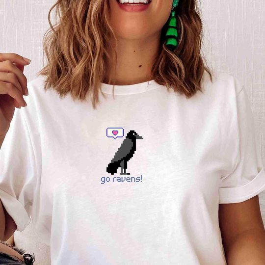 Discover Pixel 8Bit Video Game Ravens mascot school spirit teacher shirt