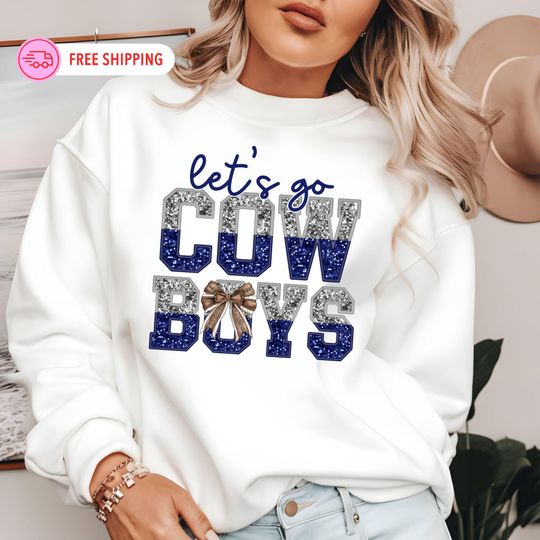 Let's Go Cowboys Sweatshirt, Dallas Cowboy Inspired Sweatshirt, Cowboys Football Sweatshirt, Coquette Football Bow Cowboys Top