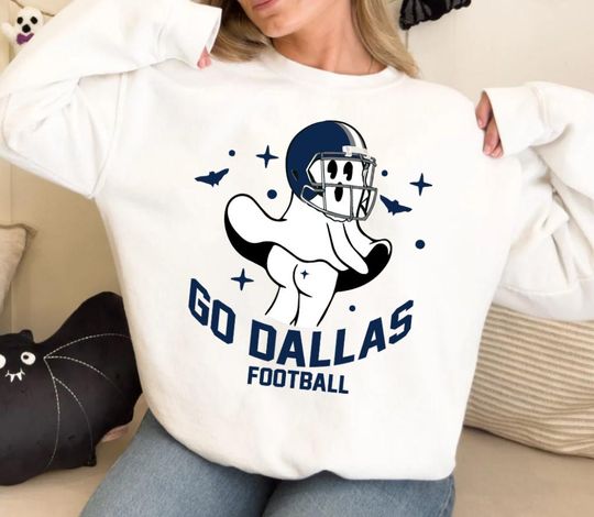 Go Dallas Football Retro Funny Ghost Sweatshirt, Dallas Football Team Spooky Season Shirt, Football Retro Sweatshirt, Halloween Sweatshirt