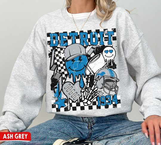 Discover Detroit Football Crewneck Sweatshirt, Lions Sweatshirt, Retro Groovy Detroit Shirt, Vintage Detroit Fans Gift, Lions T-Shirt