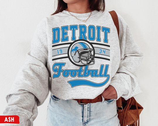 Discover Vintage Detroit Football Crewneck Sweatshirt, Lions Sweatshirt, Detroit Game Day Shirt, Lions Fans Gift