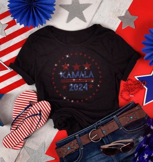 Kamala Harris Rhinestone Shirt, Democratic Shirt, Kamala Harris 2024 Shirt, Democrats for Kamala Harris 2024 Shirt, Kamala Merch Shirt