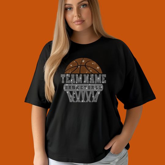 Personalized Basketball Team Name Rhinestone Shirt, Custom Sports Tee, Bling Basketball Mom, Custom Sprit Wear, Basket Team Gift Shirt