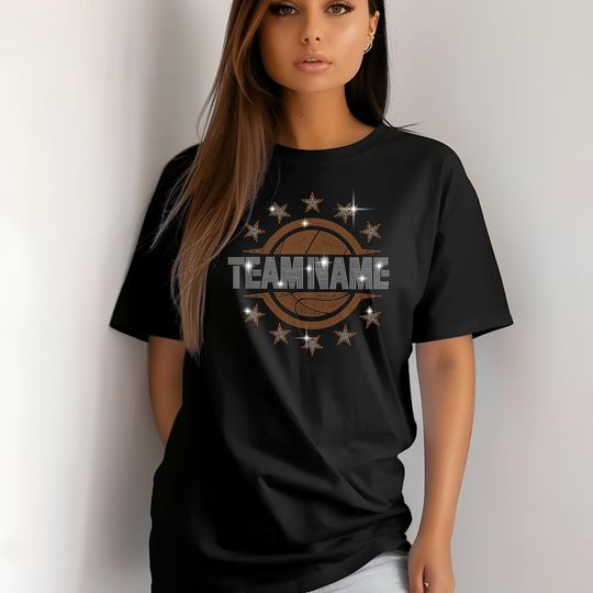 Discover Custom Team Name Basketball Rhinestone Shirt, Personalized Basketball Team Tee, Basketball Mom Bling, Basketball Gift Her, Boy Friend Gift