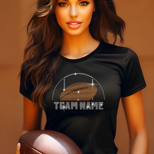 Football Custom Team Name Rhinestone Shirt, Personalized Football Shirt, Custom Football Team Fan Shirt, Ladies Custom Fan Football Shirt