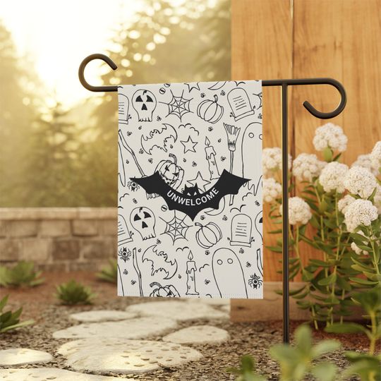Discover Halloween Decor Garden Flag with Unwelcome text wih Bat Halloween