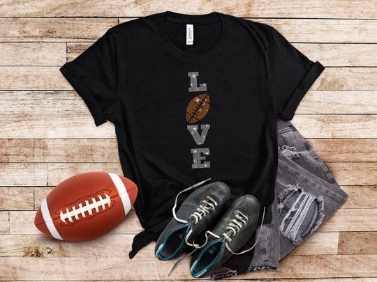Discover Football Love Rhinestone Bling Shirt, Short-Sleeve Unisex Sports Shirt, Game Day Glitter Tee Shirt Team Fans Gift For Men or Women