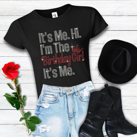 Discover It's Me Hi I'm The Birthday Girl Rhinestone Shirt, Birthday Girl Bling Shirt, Birthday Gift For Her, Birthday Girl Outfit, Kid's shirt