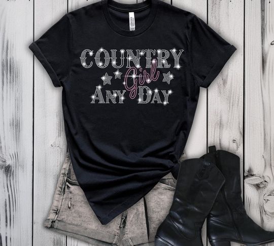Discover Country Girl Rhinestone Shirt, Western Shirt, Cowgirl Shirt, Country Girl Any Day Shirt, Outdoor Life Shirt, Western Girl Shirt