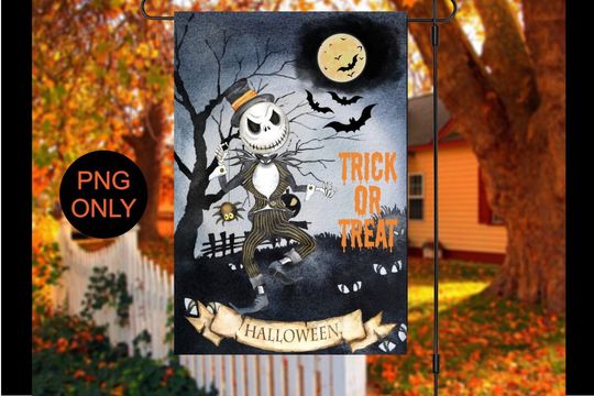 Halloween garden flag design, sublimation design, skeleton, jack o lantern