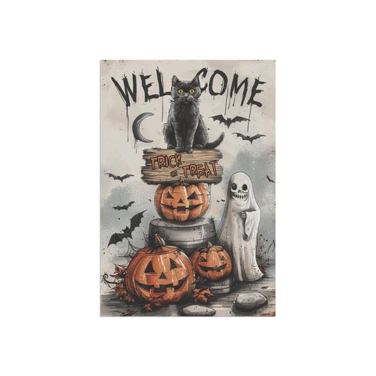 Discover Trick or Treat Halloween Garden Flag,  Spooky House Banner