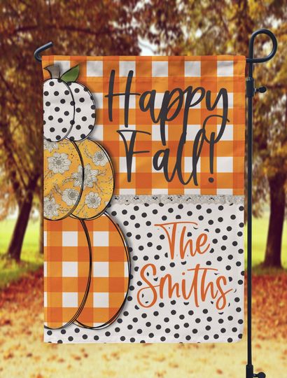 Discover DIGITAL FILE Buffalo Plaid Polka Dot Stacked Pumpkin Fall Garden Flag
