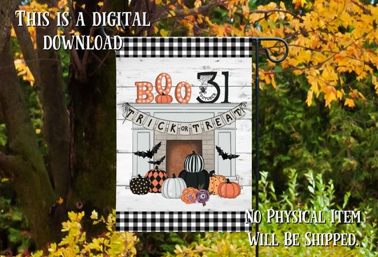 Trick or Treat Boo 31 Fireplace Setting Halloween Garden Flag Sublimation