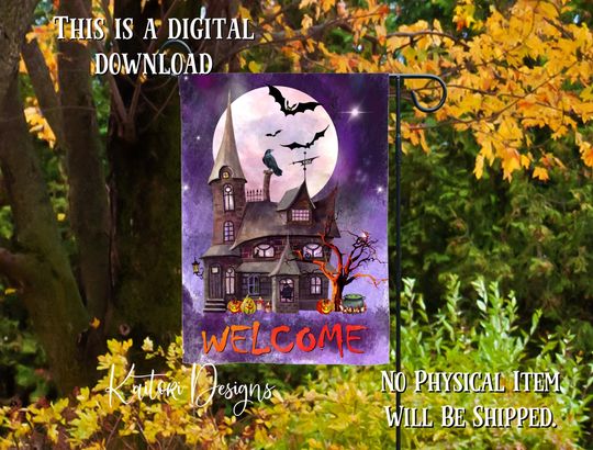 Discover Welcome Spooky Haunted House Halloween Garden Flag