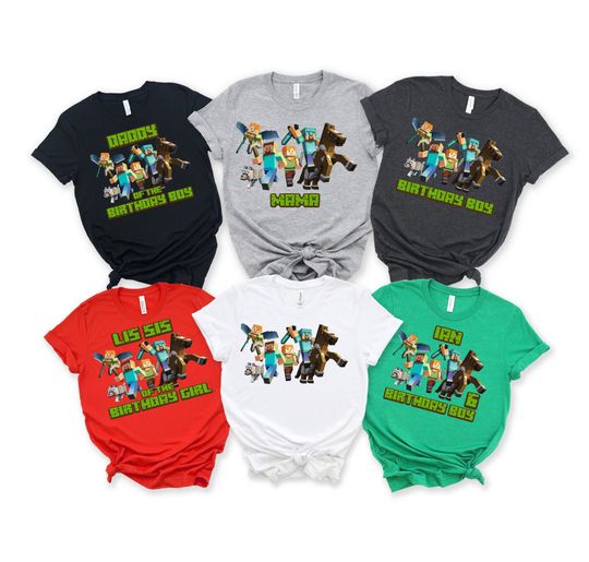 Minecraft Shirt, Birthday Party Shirt, Custom Family Birthday Tee, Gift for Kids, Mine Craft Family Matching Birthday Shirts