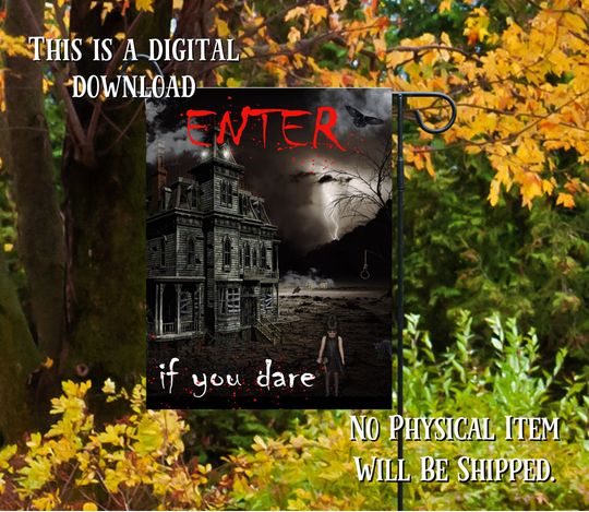 Discover Enter If You Dare Spooky Haunted House Halloween Garden Flag Sublimation