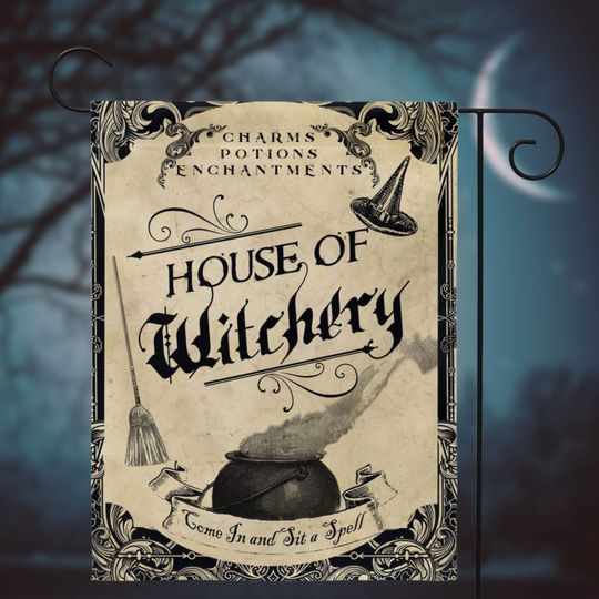 Discover Vintage Witch Garden Flag -  House Of Witchery Yard Banner Halloween Decor