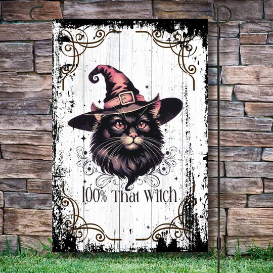 Discover 12x18 Garden Flag, 100% That Witch, Vintage Black Cat