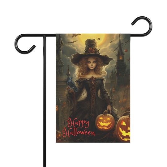 Discover Halloween Garden Flag, Witch Happy Halloween Banner, Outdoor Halloween Decor