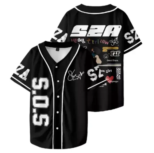 Discover SZA JERSEY SOS New Album Baseball Shirt Men Women Hipster Hip Hop Short Sleeve