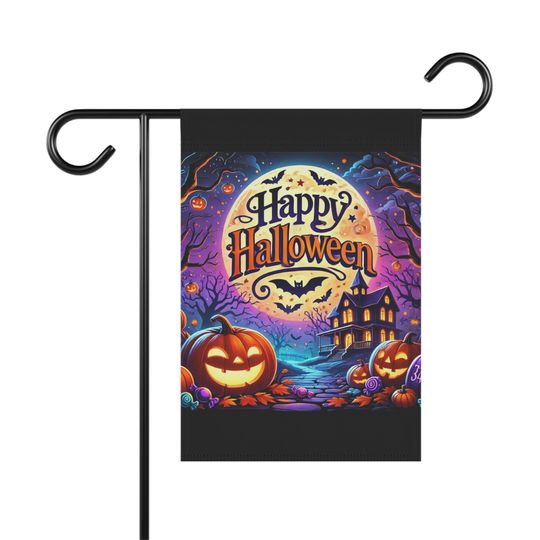 Happy Halloween Garden Flag | Haunted House and Pumpkin Yard Decor