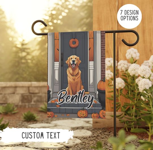 Discover Name Golden Retriever Halloween Garden Flag