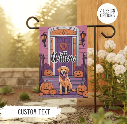 Discover Personalized Name Golden Retriever Halloween Garden Flag ,Fall Decor Dogs,Cute Spooky