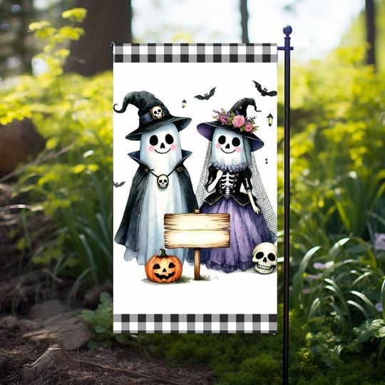 Discover Add Text Ghost Couple Happy Halloween Garden Flag Skeleton, Sublimation Designs