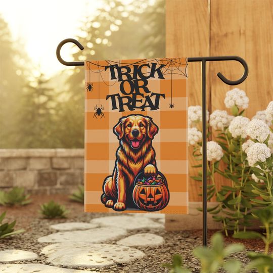 Discover Halloween Garden Flag with Golden Retriever, Trick or Treat Outdoor Decor