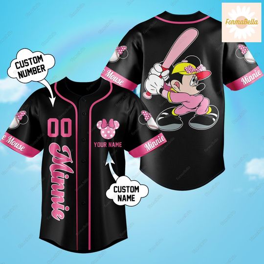 Halloween Minnie Mouse Baseball Jersey, Custom Cartoon Jersey Shirt, Disney Baseball Shirt, Baseball Team Outfit, Personalized Jersey