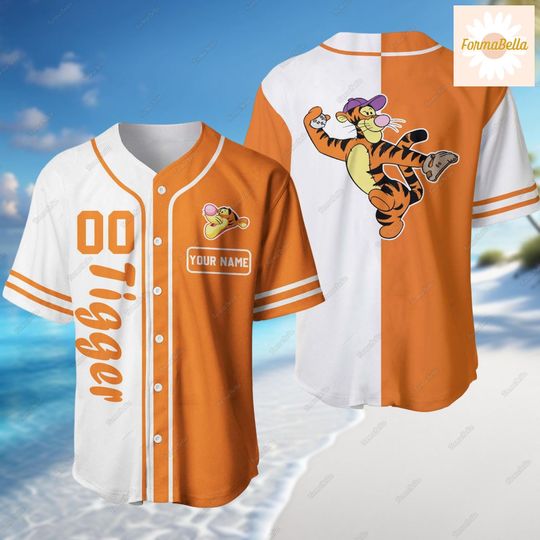 Halloween Personalize Tigger Jersey Shirt, Winnie The Pooh Baseball Jersey, Custom Kid Adult Baseball Shirt, Disney Birthday Gift