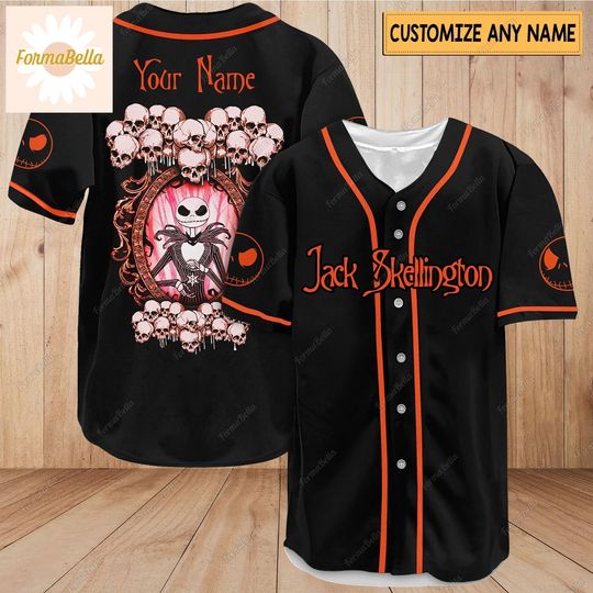 Discover Halloween Jack Skellington Jersey Shirt, Personalized Nightmare Before Christmas Shirt, Jack And Sally Shirt, Halloween Baseball Jersey