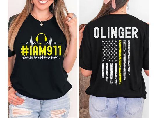 Personalized Thin Gold Line Flag Shirt, Dispatcher Gift, Custom 911 dispatch, Law Enforcement Shirt, 911 Operator Gift, first responder tee