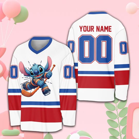 Discover Personalized Name Disneyy Ice Hockey Jersey, Ddisneyland Stitch Hockey Jersey Ddisney Family Vacation Matching Jersey Ddisney Shirt For Fans