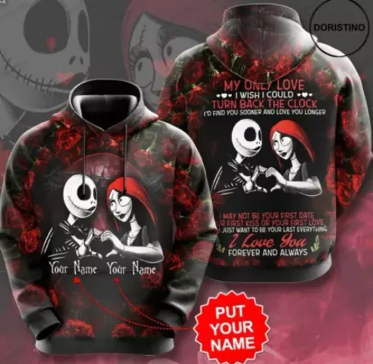 Discover Valentines Jack Skellington Sally Hoodie 3D The Nightmare Before Christmas