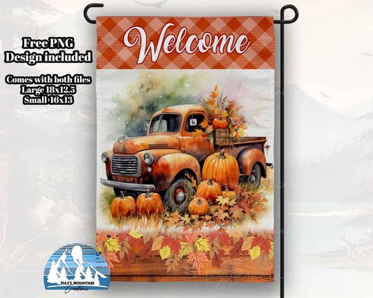 Discover Fall Pumpkin Patch Barn Truck Garden Flag, Design Only, Garden Flag