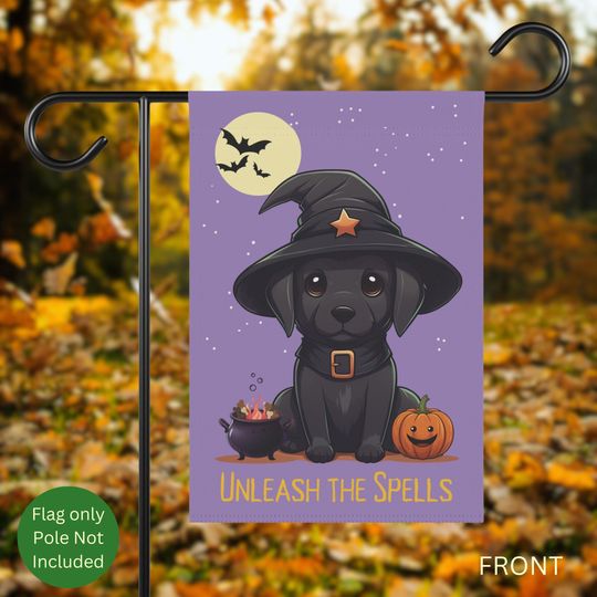 Halloween Black Lab Dog Flag and Banner, Spooky Cute Labrador Retriever Lover Mom Dad