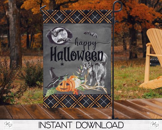 Discover Happy Halloween Garden Flag Sublimation Design, Patio Decor