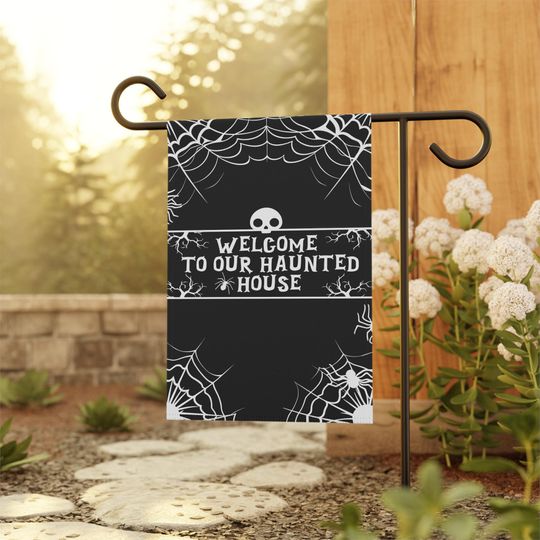 Haunted House Garden Flag, Halloween Garden Flag, Welcome Flag, Spooky Flag