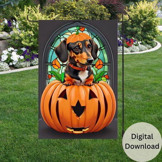 Dachshund Halloween Garden Flag Sublimation Design