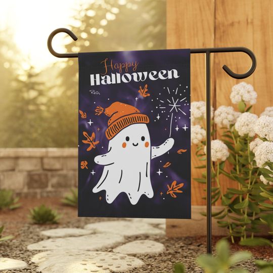 Discover Happy Halloween Garden Flag Ghost Design, Cute Ghost Garden & House Banner