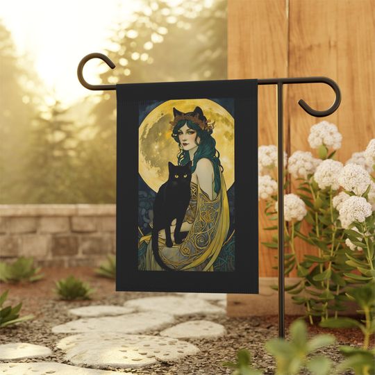 Discover Witch and Cat Garden Flag with Harvest Moon is not just for Halloween