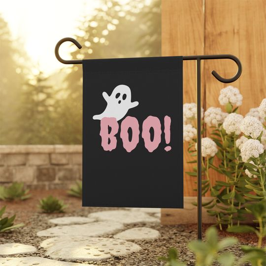 Discover Pink Halloween Garden Flag-Boo Ghost, Cute Halloween Flag, Garden Flag