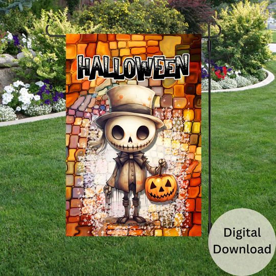 Discover Cute Skeleton Halloween Garden Flag Sublimation Design